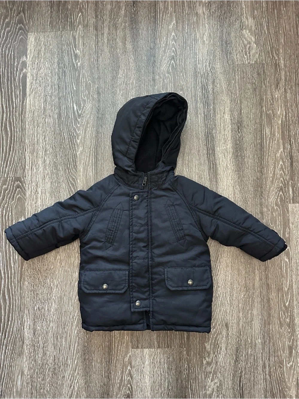 BabyGap Puffer Jacket Boys 18-24 Months Black Hooded Fleece Lined Zip Winter